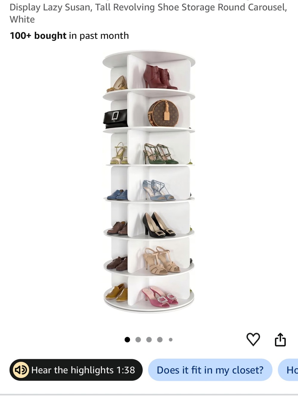 White Revolving Lazy Susan Tall Shoe Storage Tower